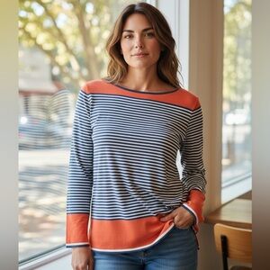 Sail to Sable Orange and Blue Striped Top